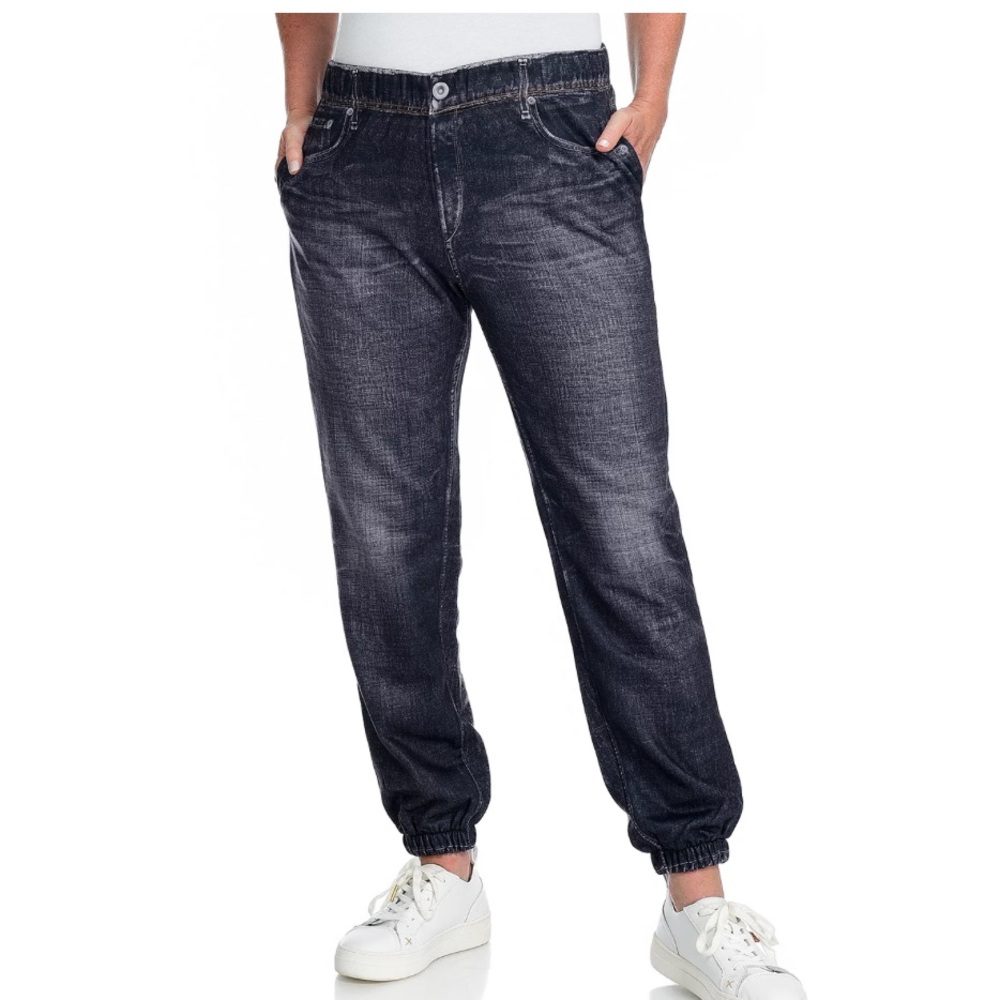 Women’s One World Charcoal Denim Printed Knit Elastic Waist‎ Side Pocket Joggers